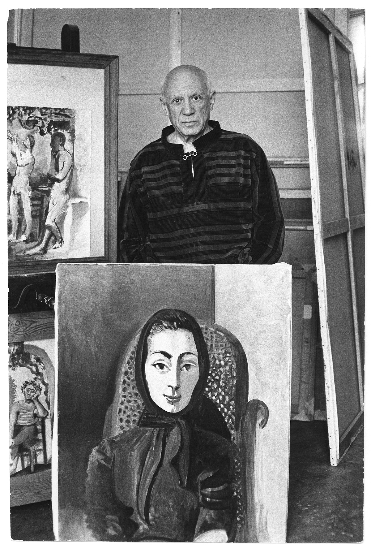 Painter and a painted portrait of a woman