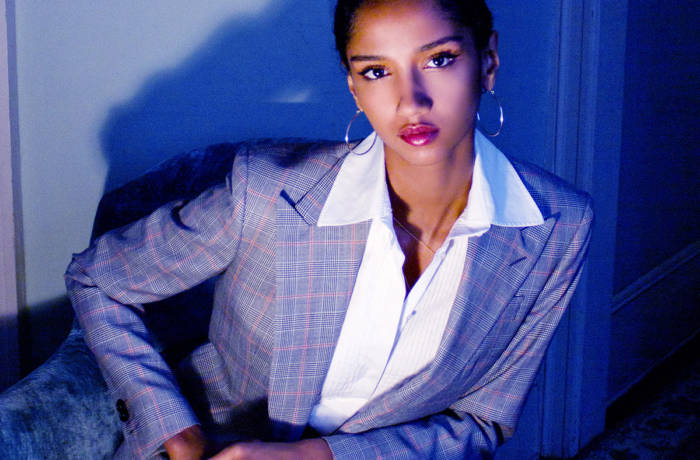 Female model wearing tailored suit