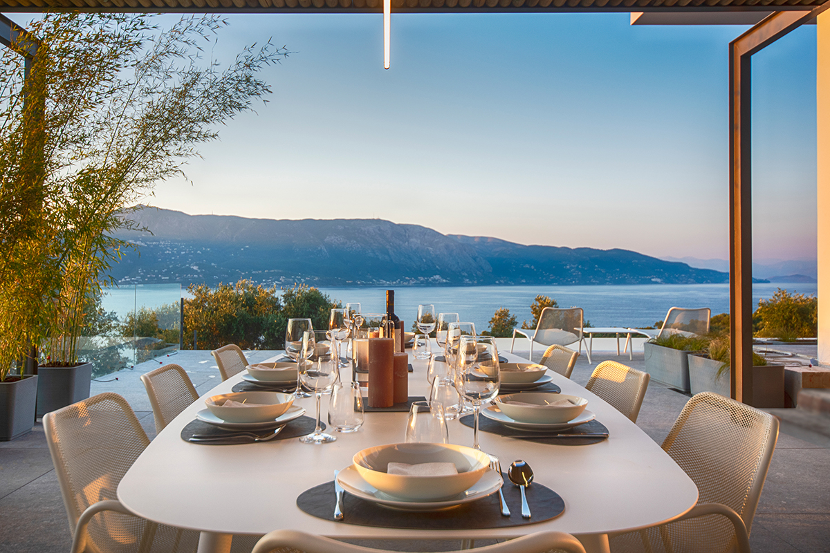 Dining table with sea views