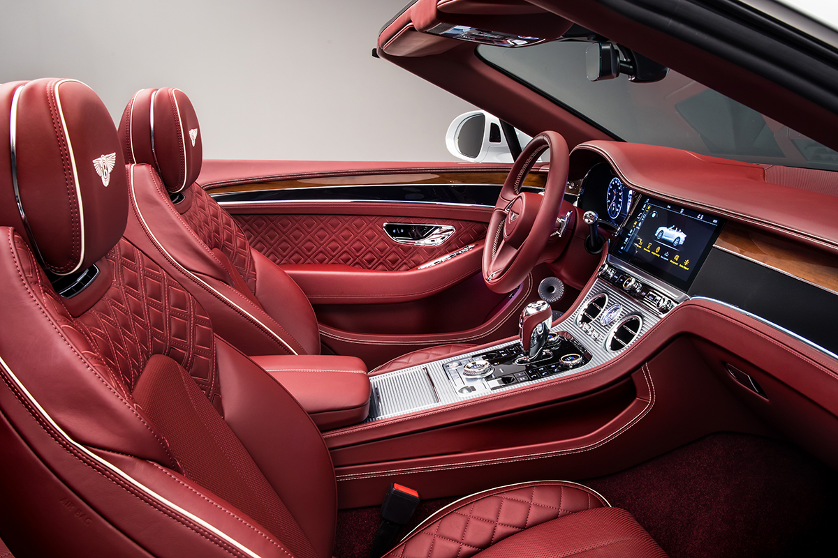 Red interiors of a sports car convertible