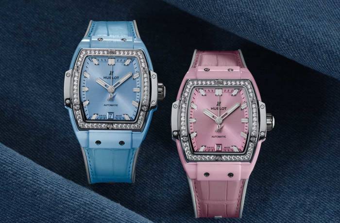 Pastel coloured timepieces