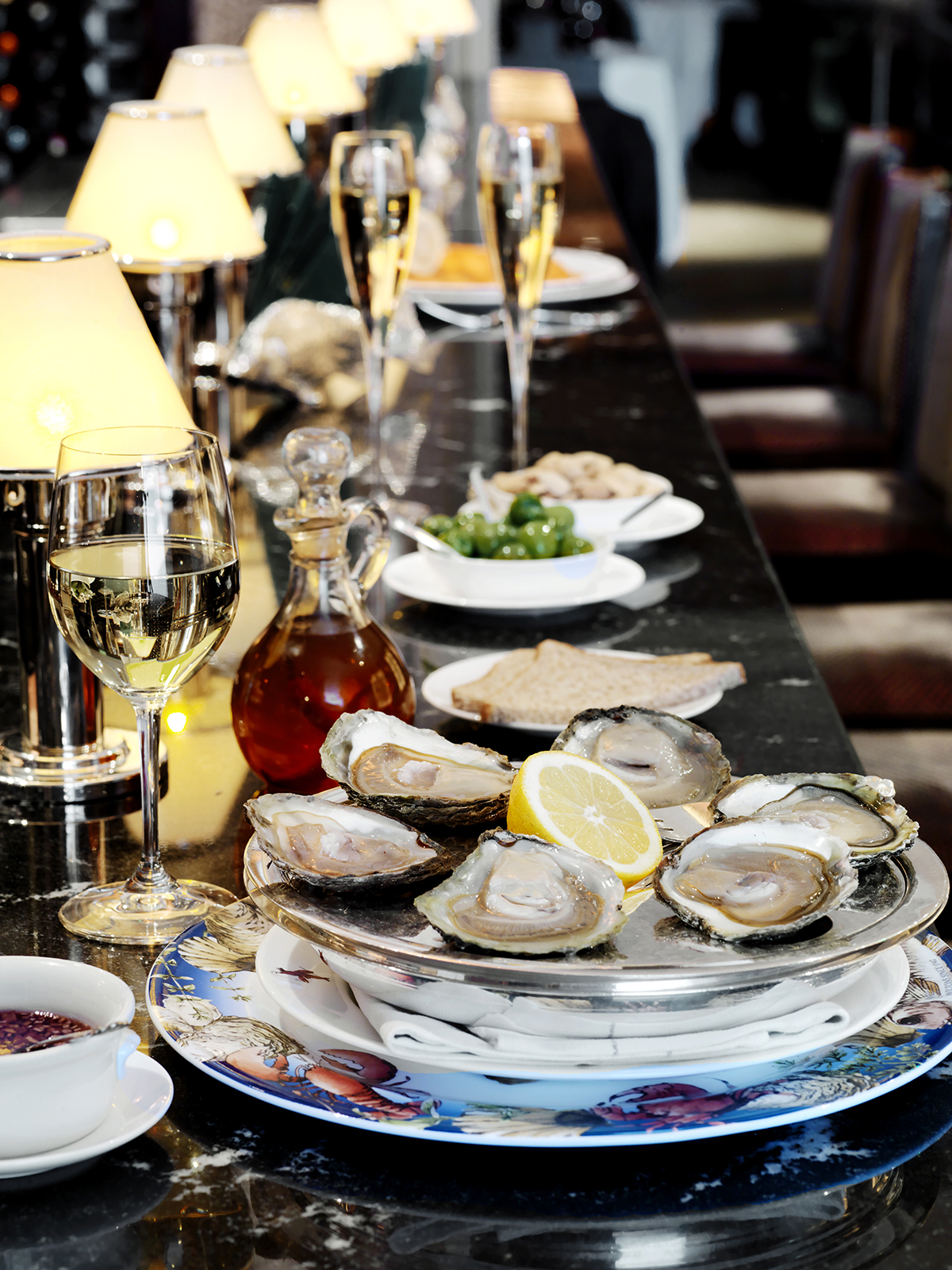 Oysters on a bar of restaurant