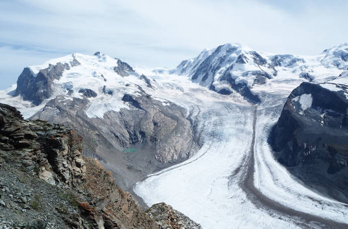 Mountainscape of peaks and glacier