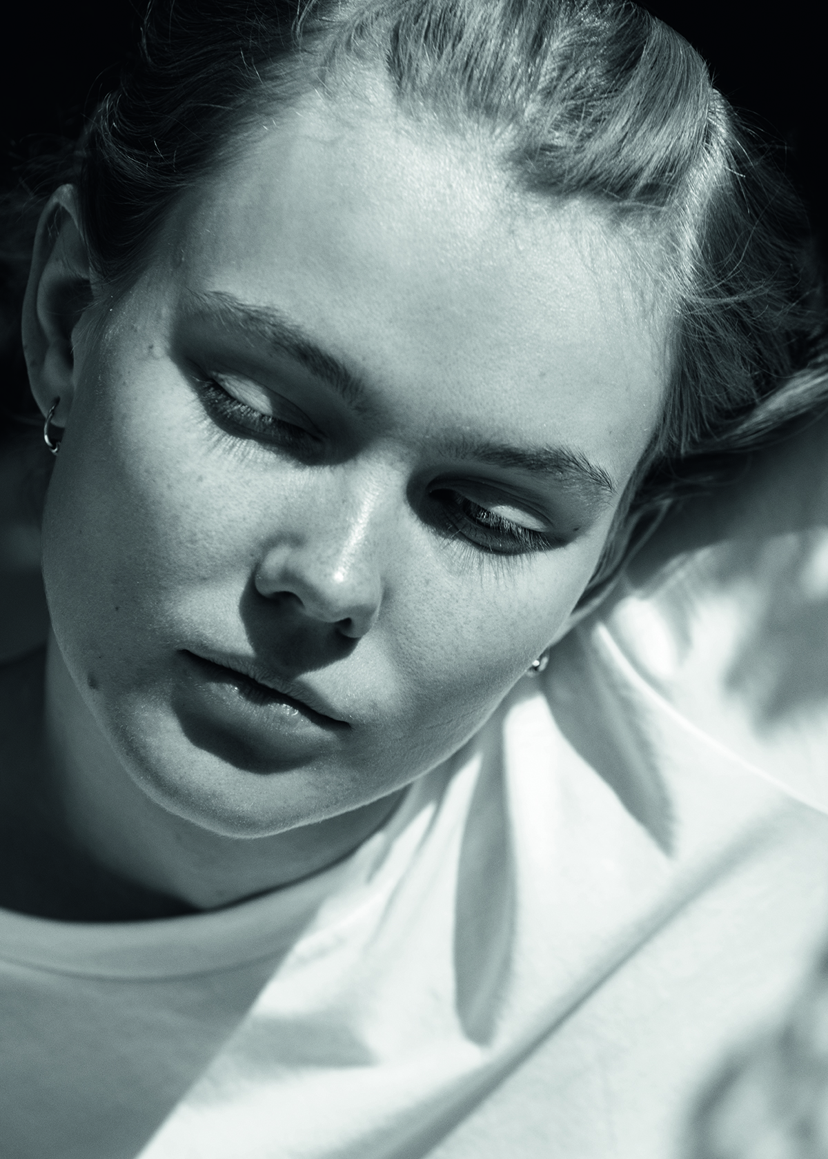 Black and white portrait of a woman's face