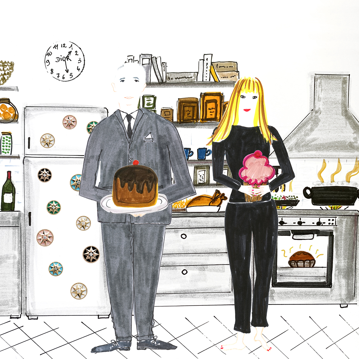 Sketch of people in kitchen