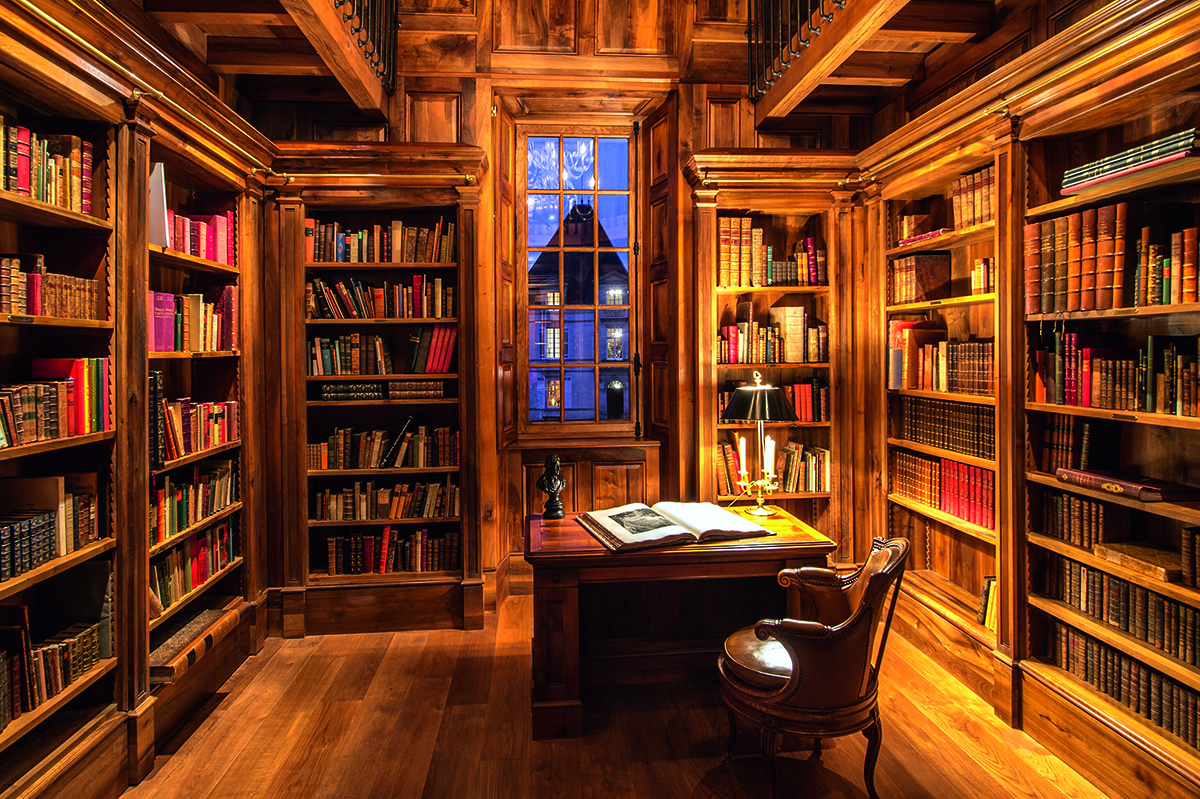 wood-panelled library