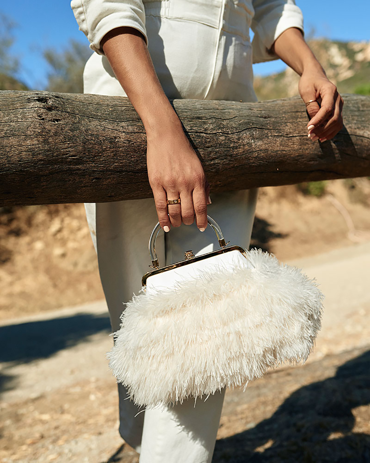 fluffy white handbag