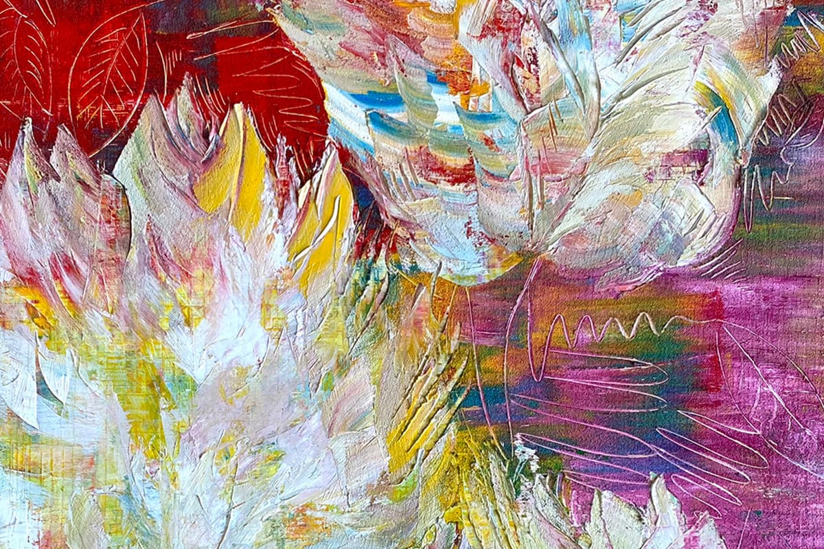 Sassan Behnam-Bakhtiar, Pivoines de l'Âme abstract painting of flowers