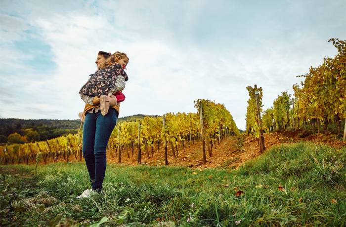 mother and daughter in vineyard