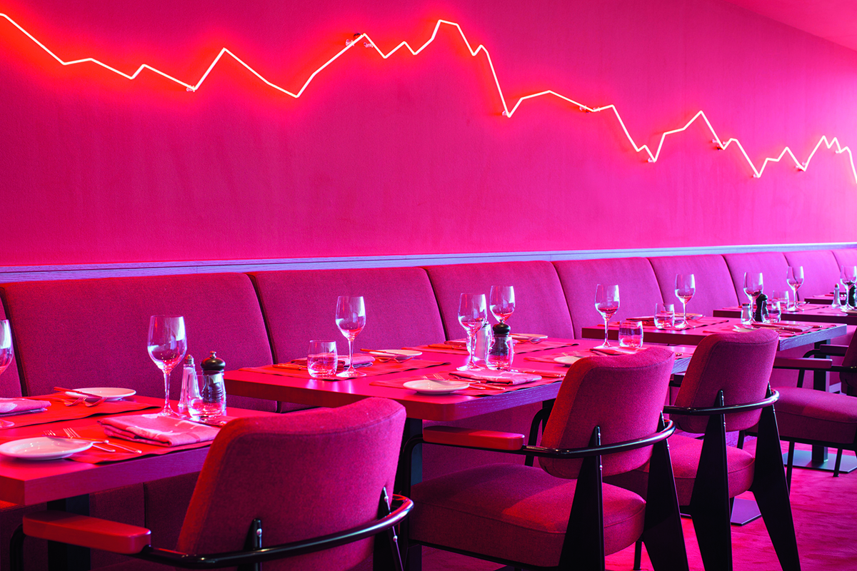 neon pink lighting in a restaurant
