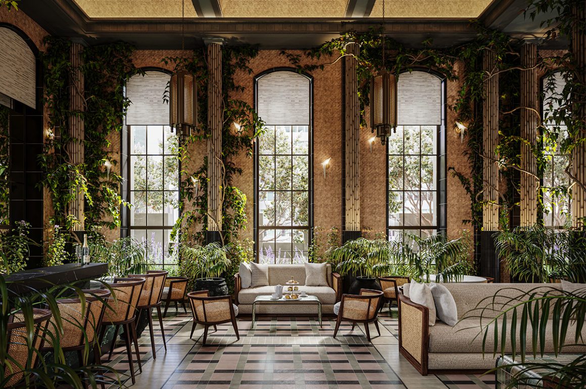 luxurious drawing room with plants