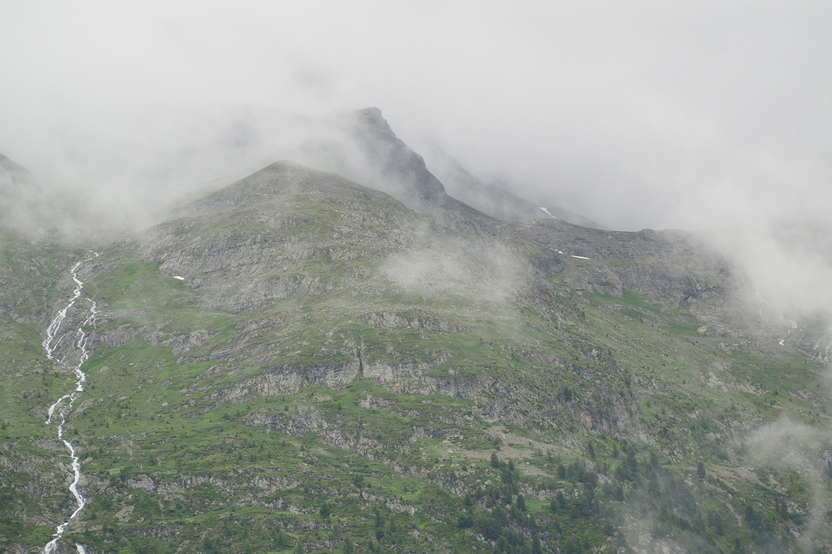 a foggy mountain