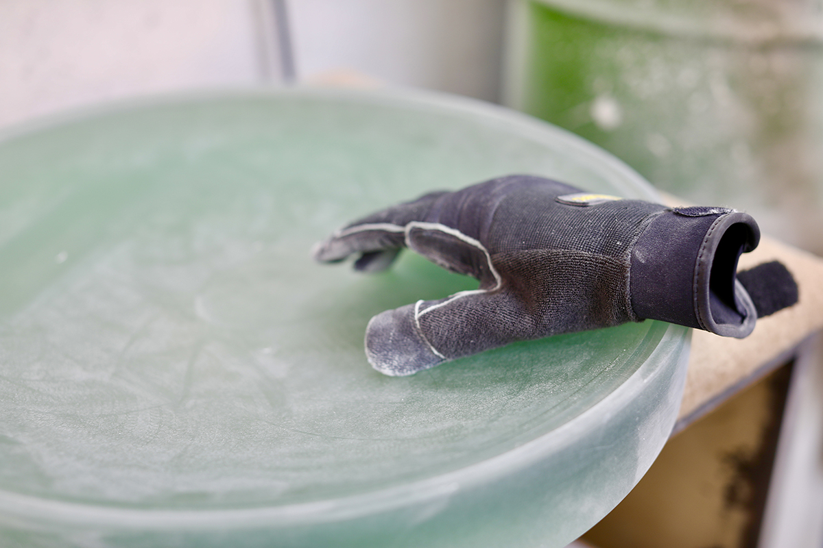 glove resting on glass