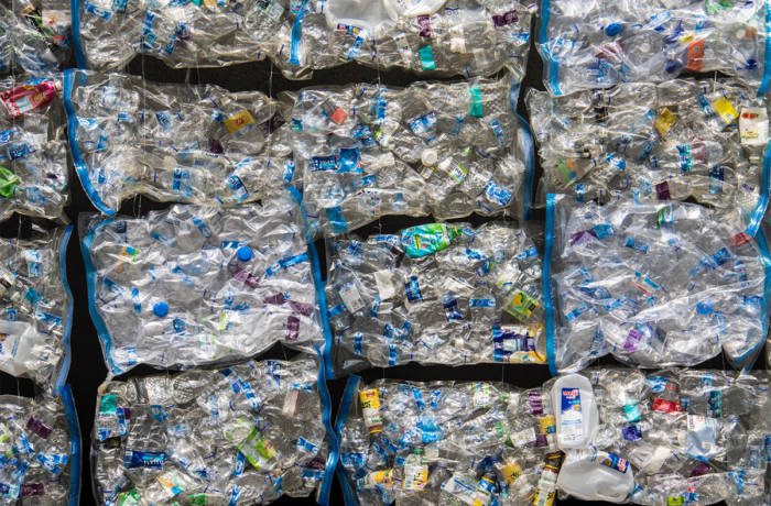 plastic bottles compacted in bags