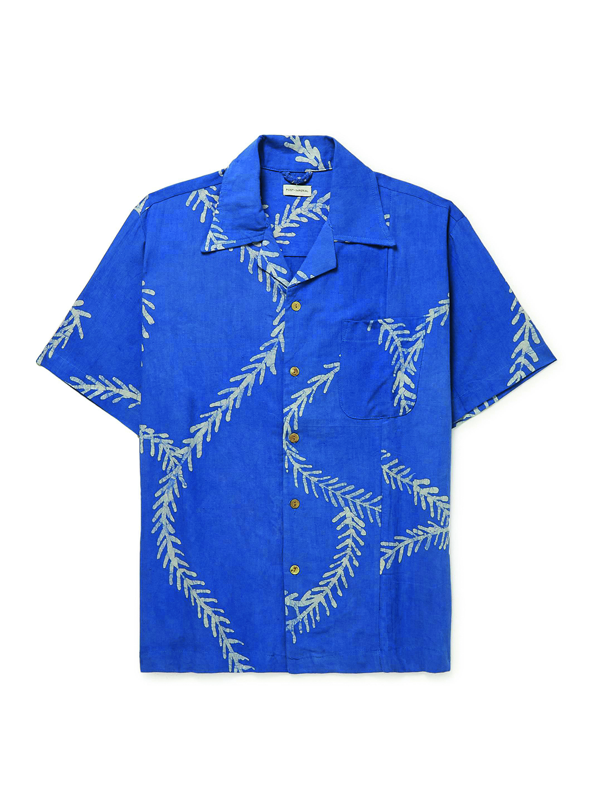 blue shirt with a white pattern