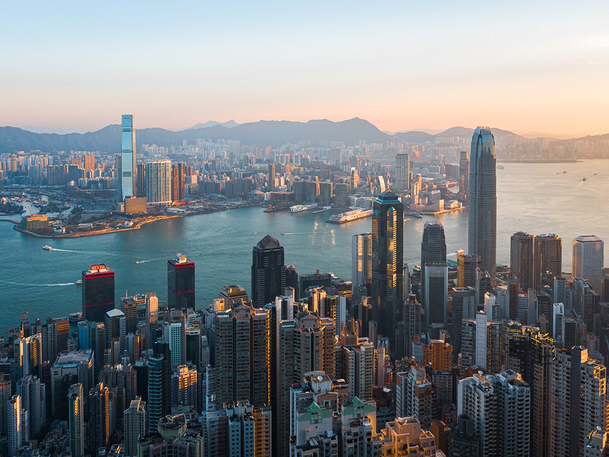 Hong Kong with high rise buildings and the river