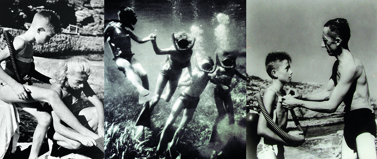 black and white picture of children diving