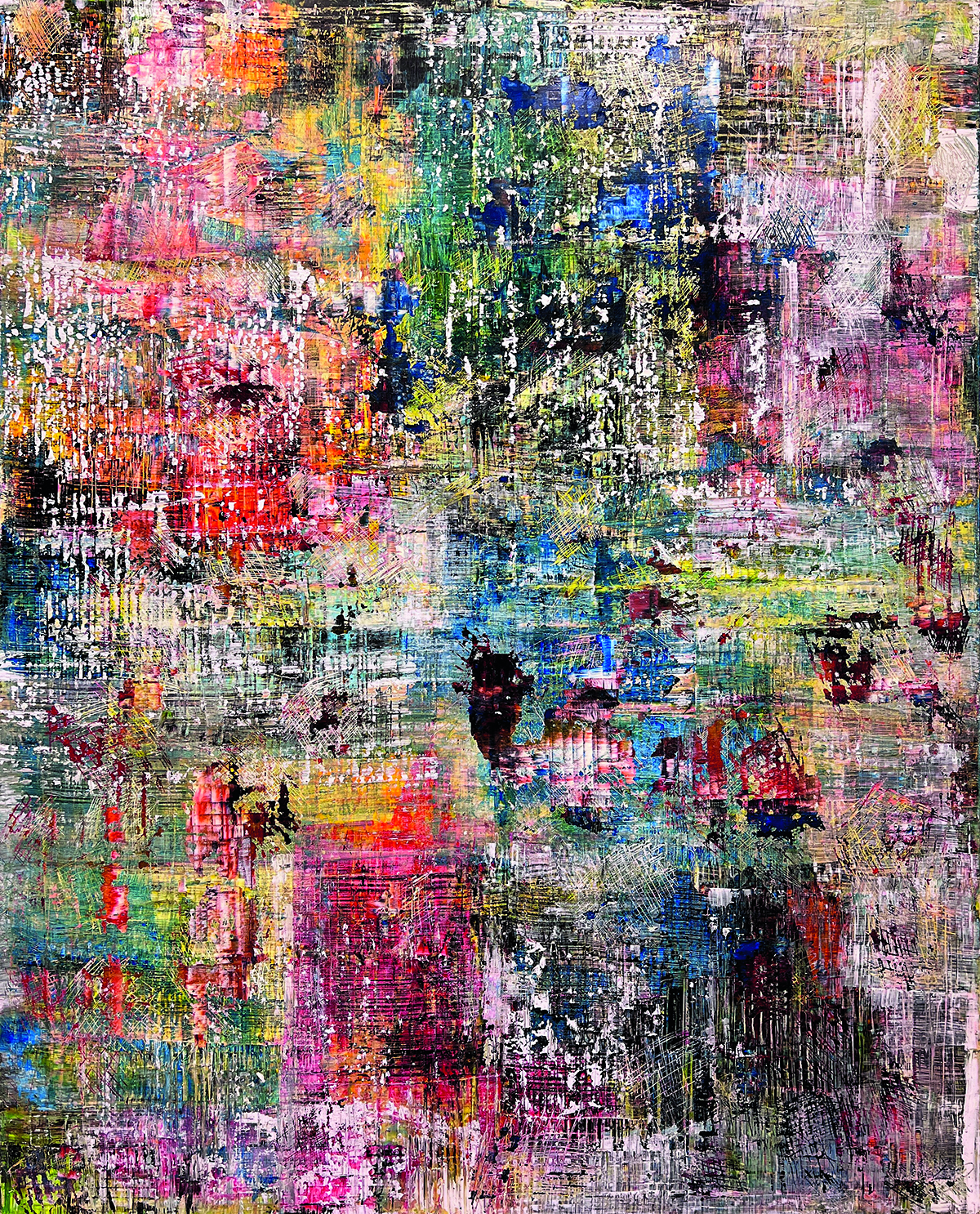 multicoloured paint on a canvas