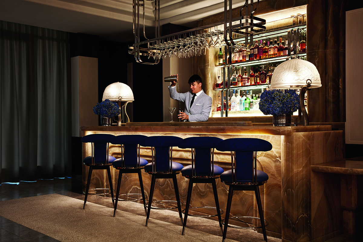 a bar with stools