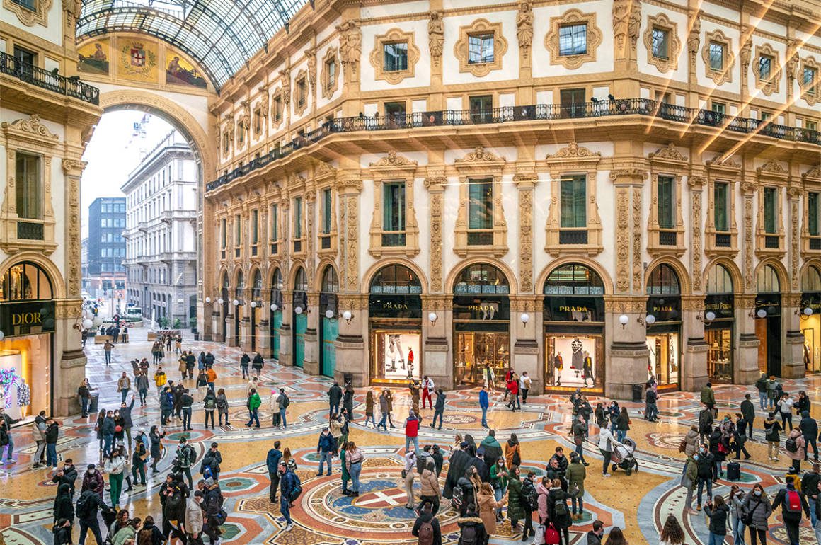 people in a shopping centre in Milan