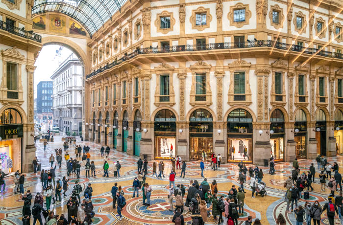people in a shopping centre in Milan
