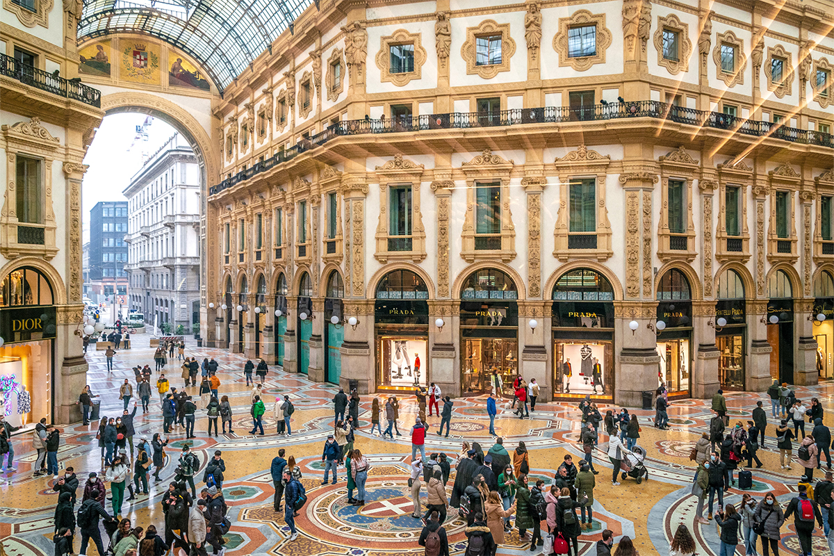 people in a shopping centre in Milan