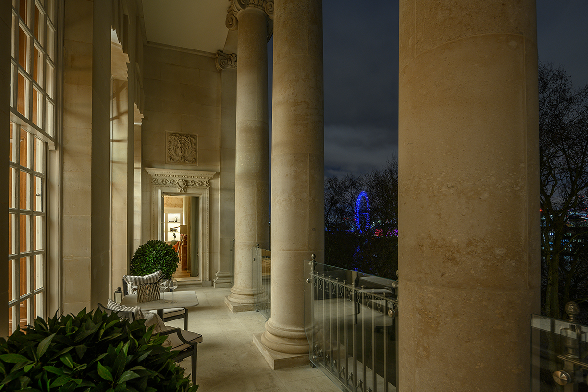 a terrace at night