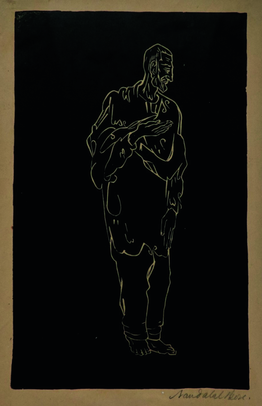 Gold outline of a person on a black background
