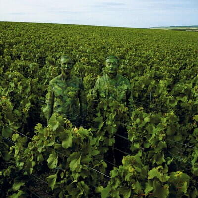 People made out of leaves in a field