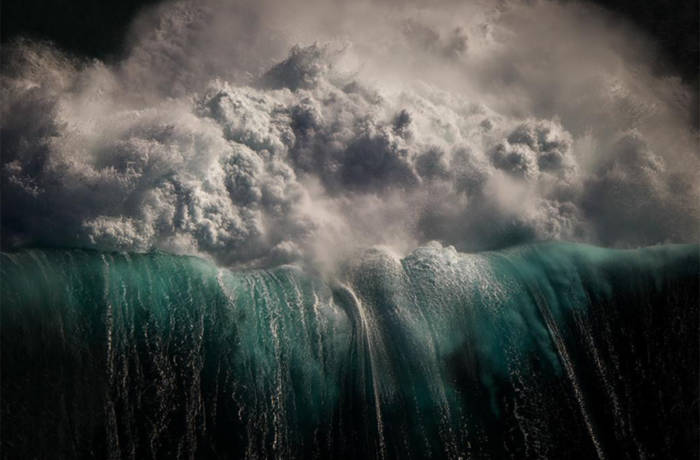 large white and green crashing wave