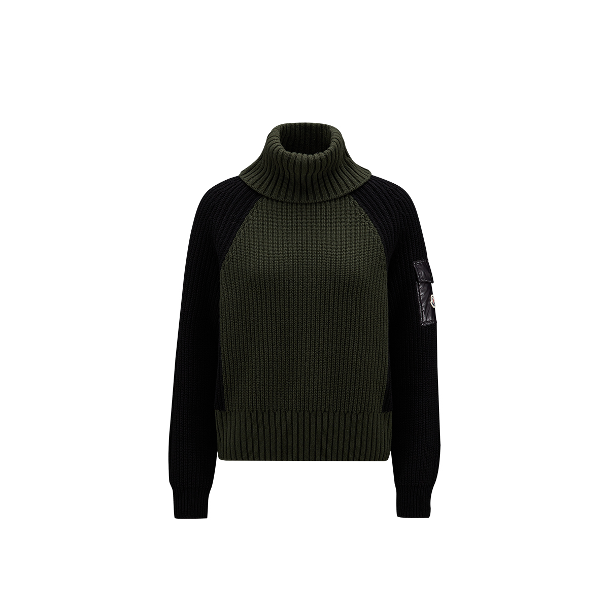 A black and green turtle neck jumper