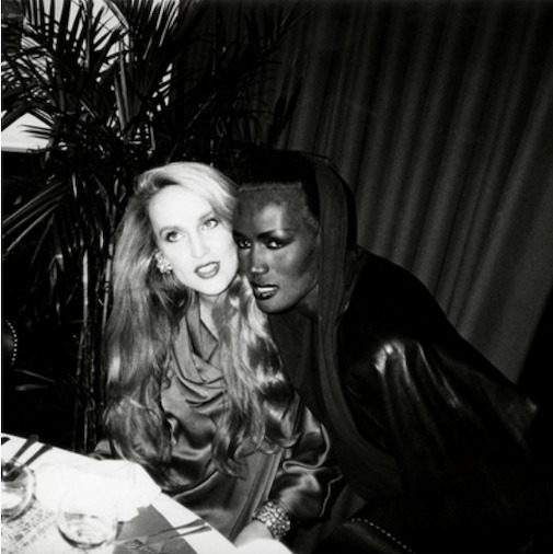 Jerry Hall and Grace Jones black and white photo