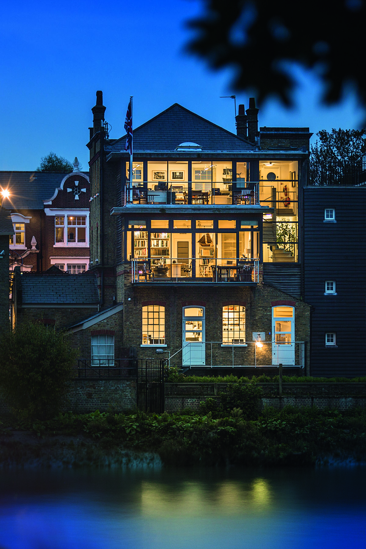 A house which has been lit up inside