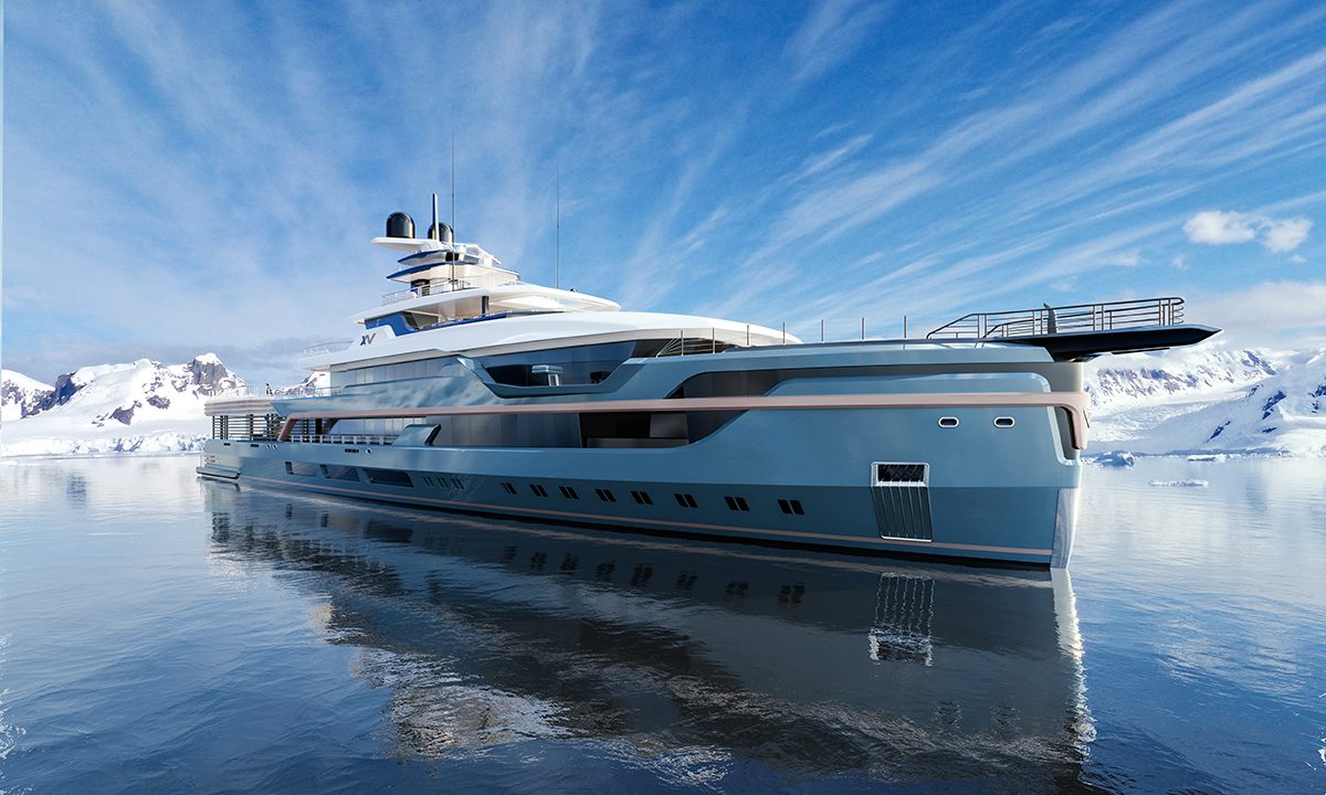 a yacht in the sea with an iceberg behind it