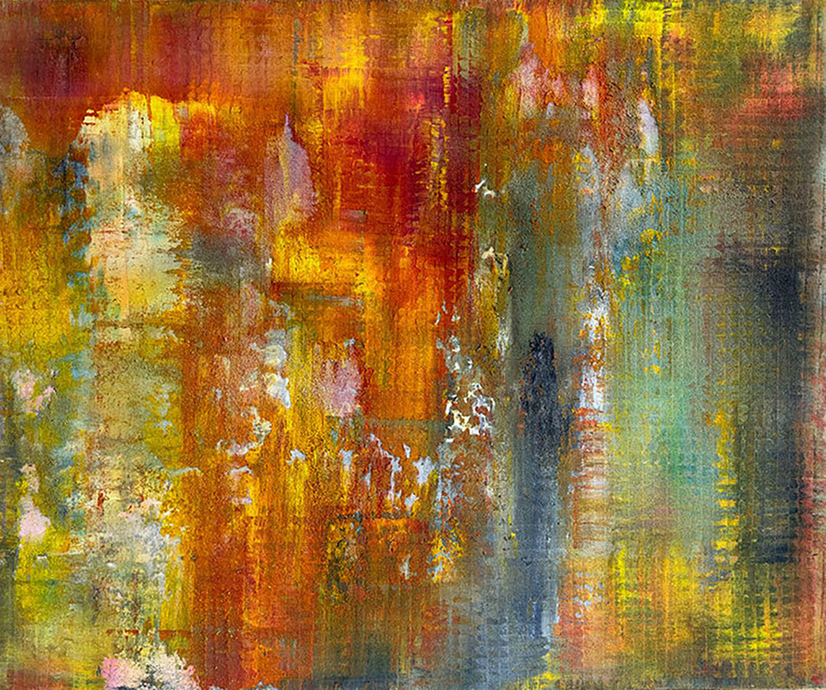 orange, yellow, red and green paint on a canvas