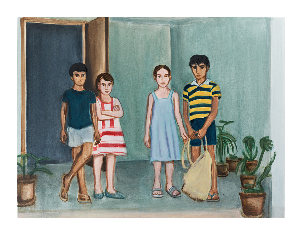 A painting of children standing in a room