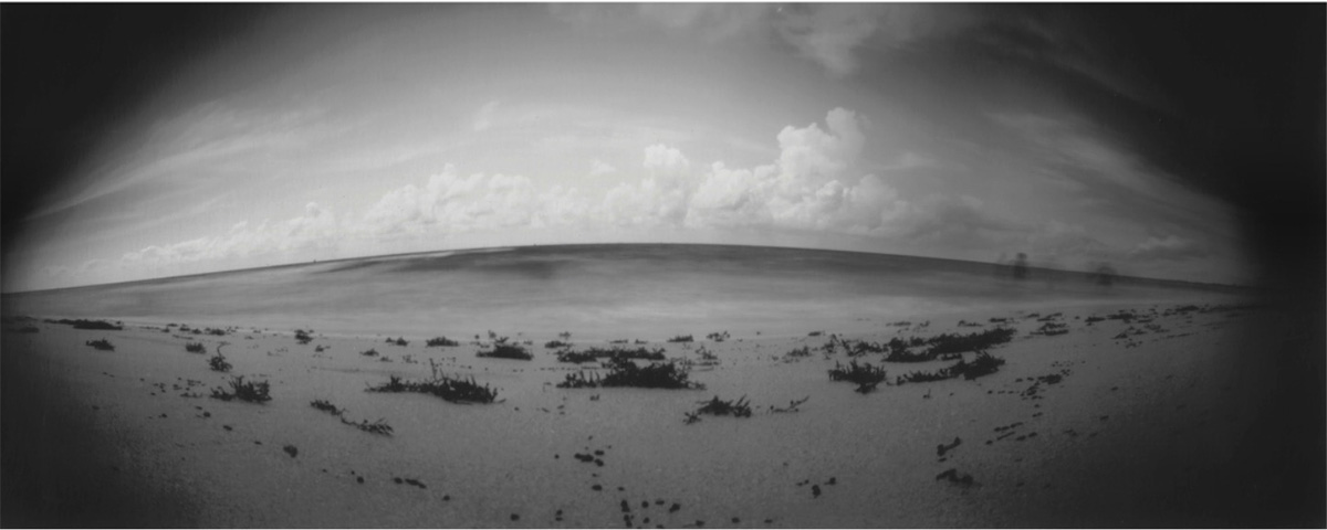 A black and white beach