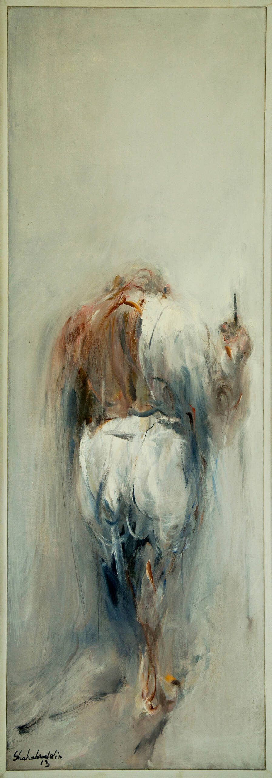 A painting of a blurred figure