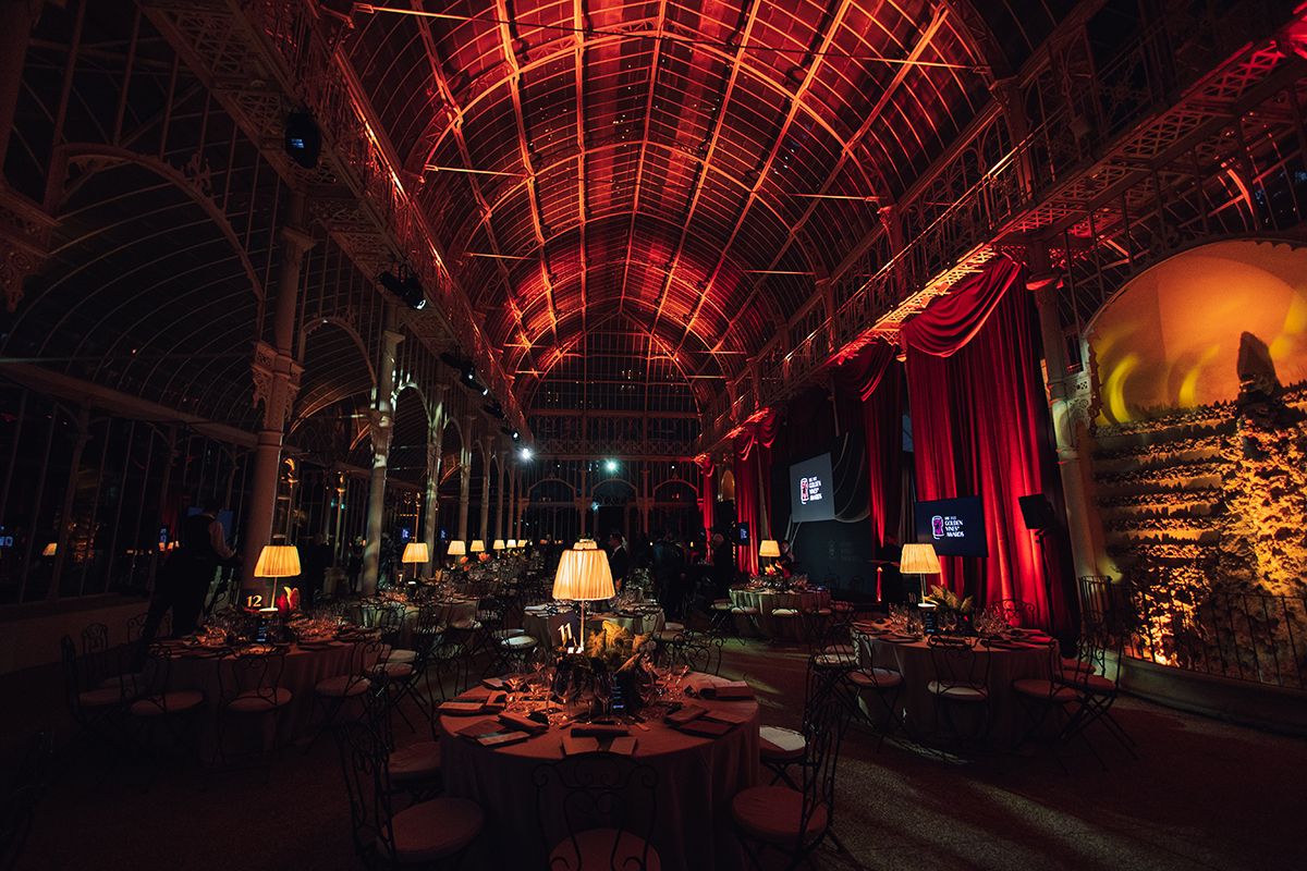 A lit up red room