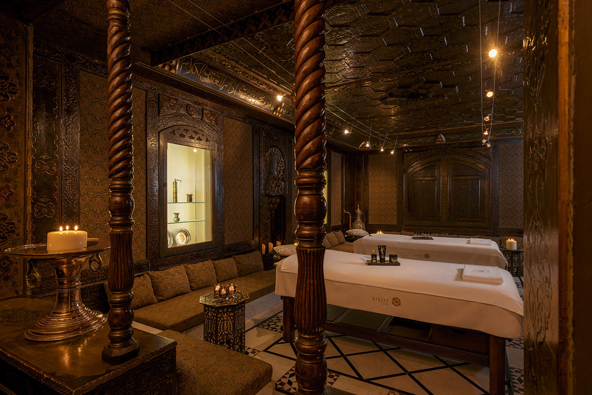 A wooden Arab style spa room
