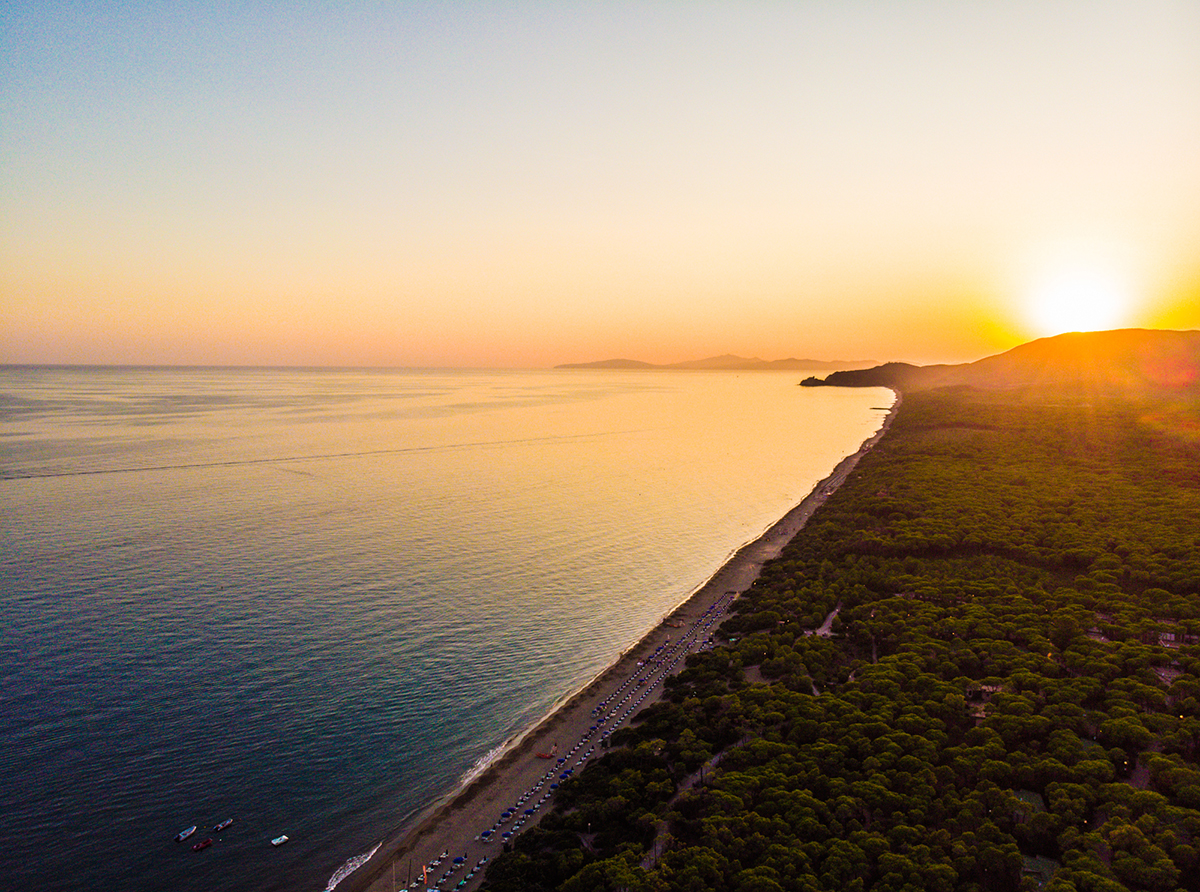 A beach at sunset