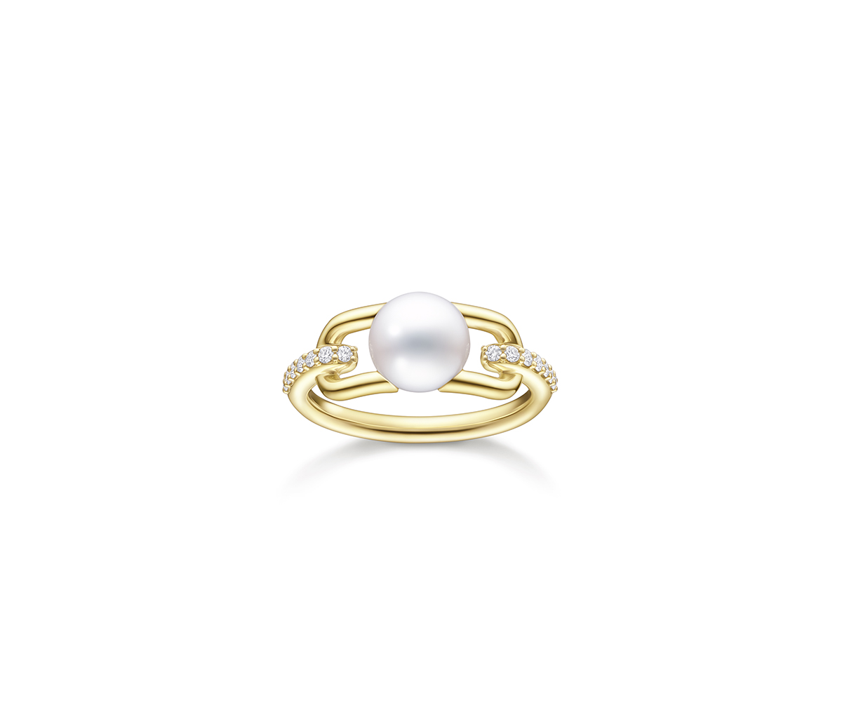 A gold ring with a pearl in the centre