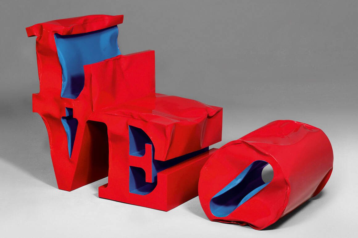 Red letters spelling out the word love looking as if they are melting on eachother