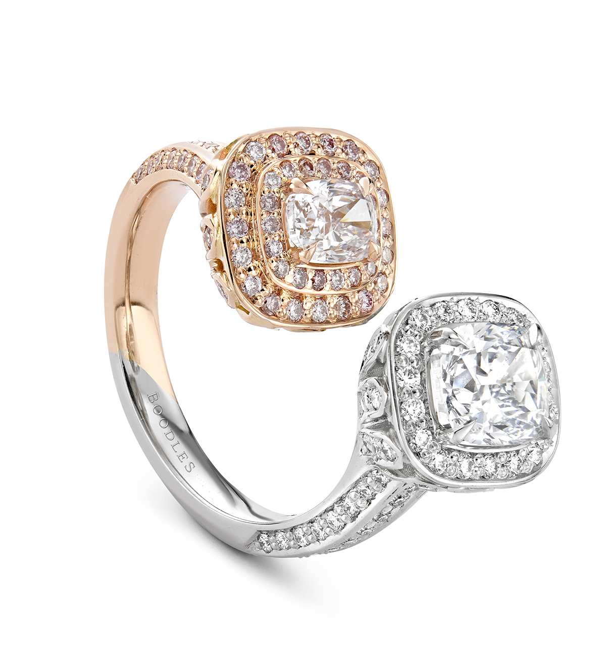 A rose gold and diamond ring