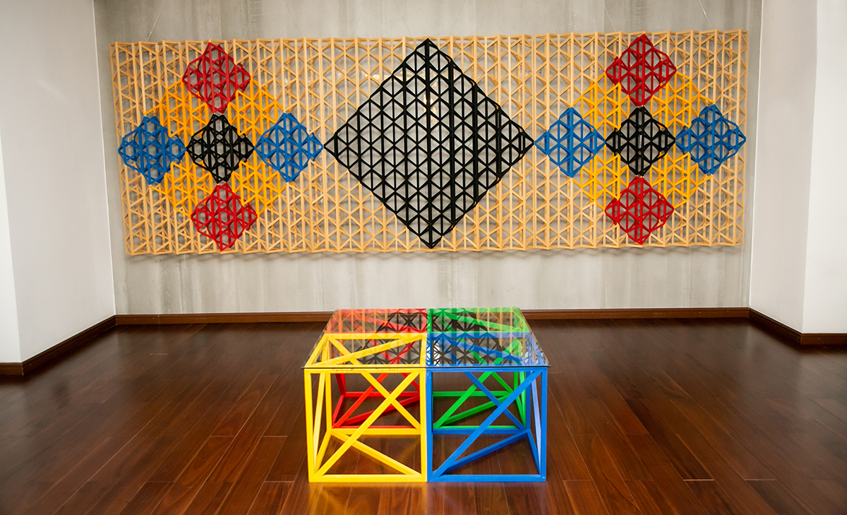 Colourful cube sculpture and wall art 