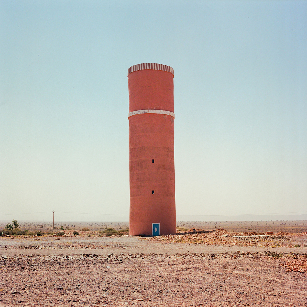 A water tower in the desert