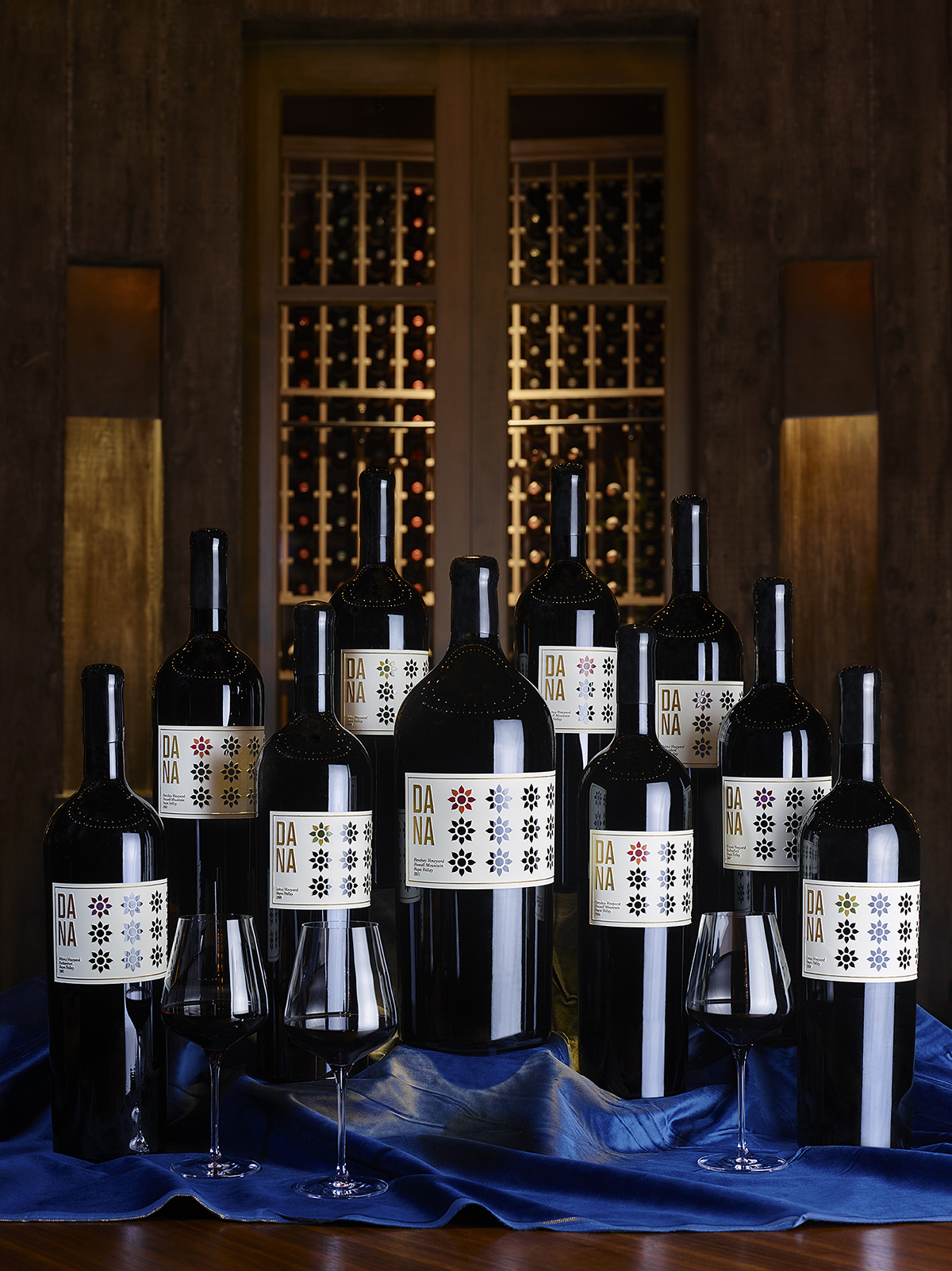 Large black wine bottles