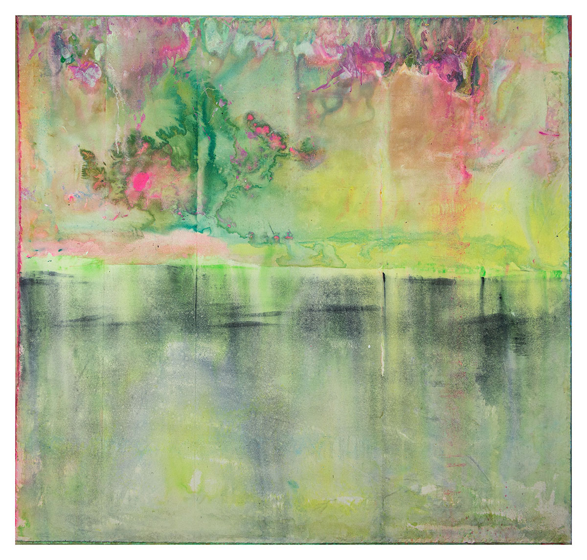 A green and pink abstract painting
