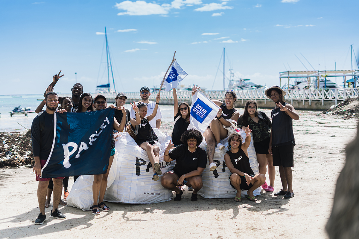 Young people waving flags on the beach