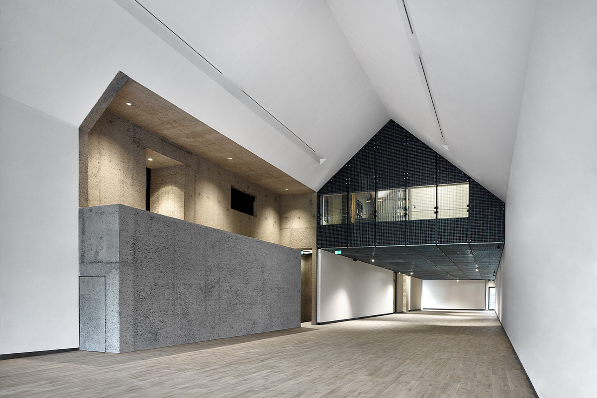 Interior of building, empty space, white walls wood floors